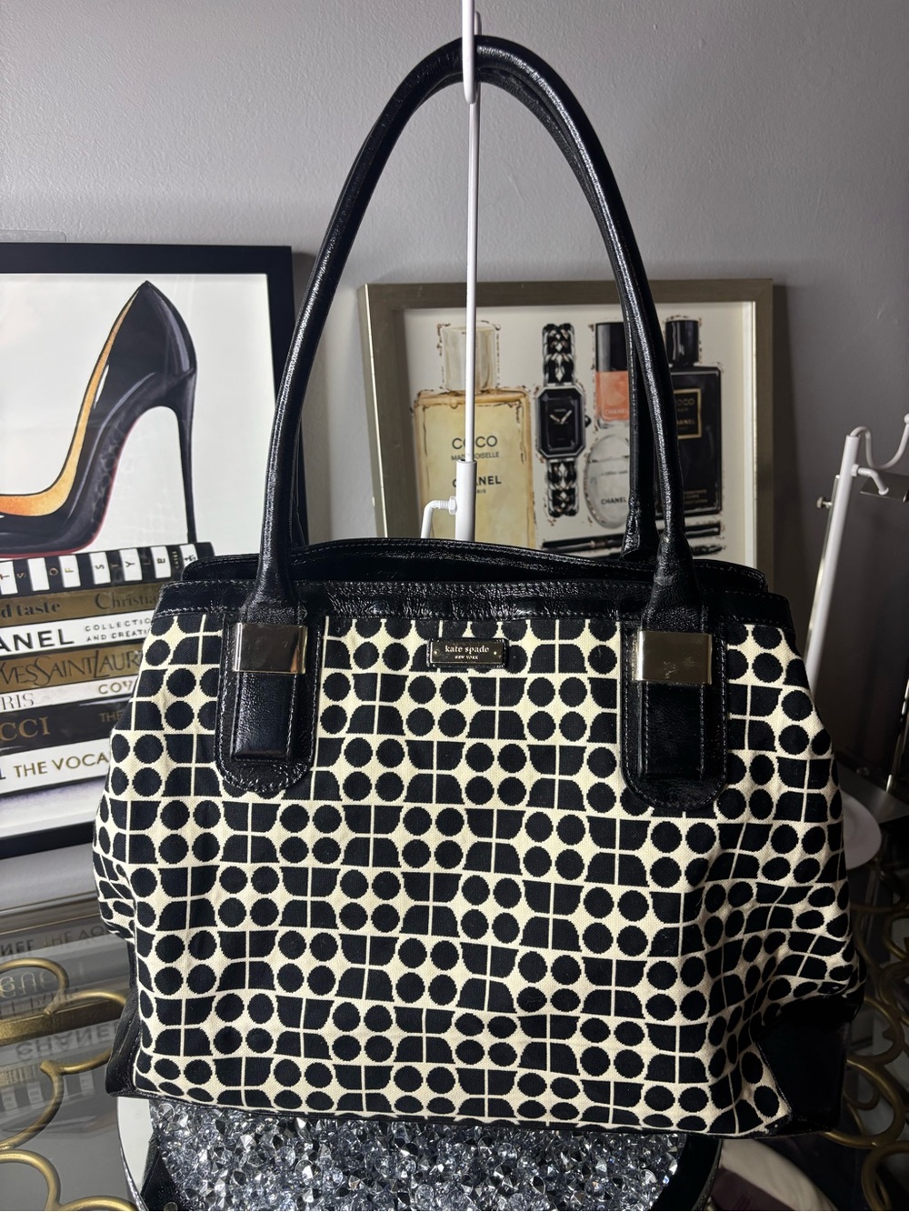 Kate Spade Black & Cream Geo Dot Tote Bag